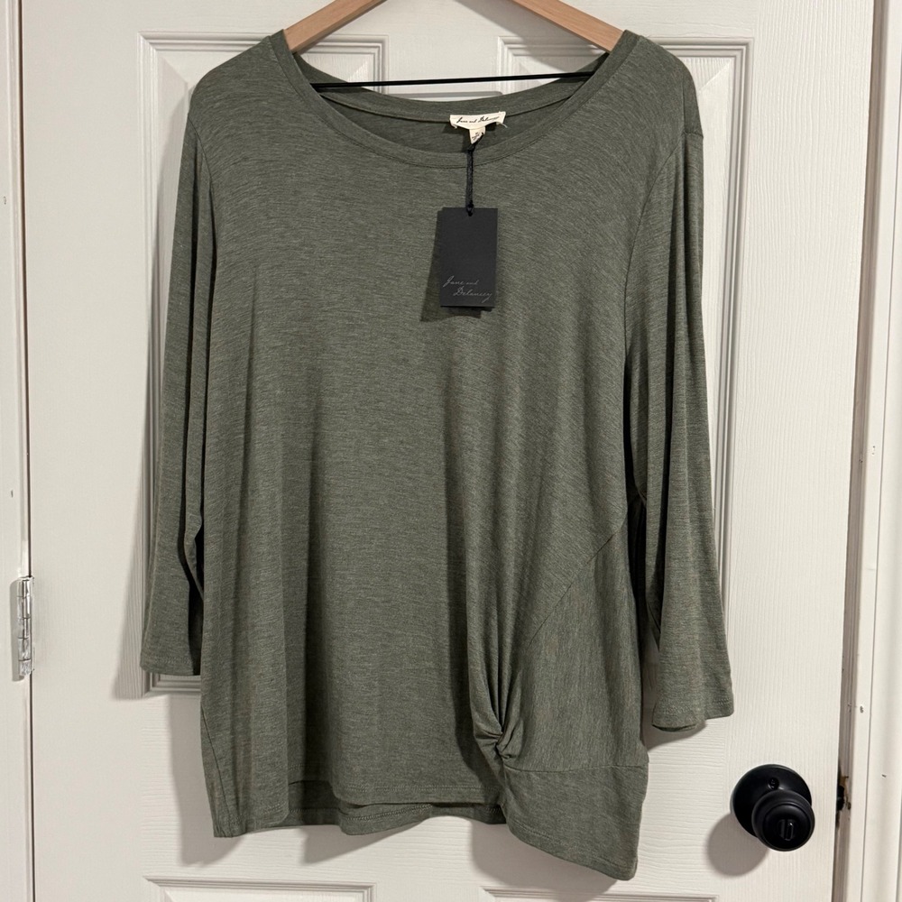 Jane and Delancey Blouse Women XL Green Tunic Minimalist Modern Boho Casual Chic - Picture 1 of 8